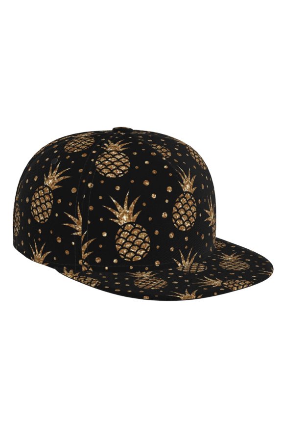 Gold Glitter Pineapples for Baseball Cap Men Cap Flat Brim for Men Women Teens Adjustable Baseball Cap