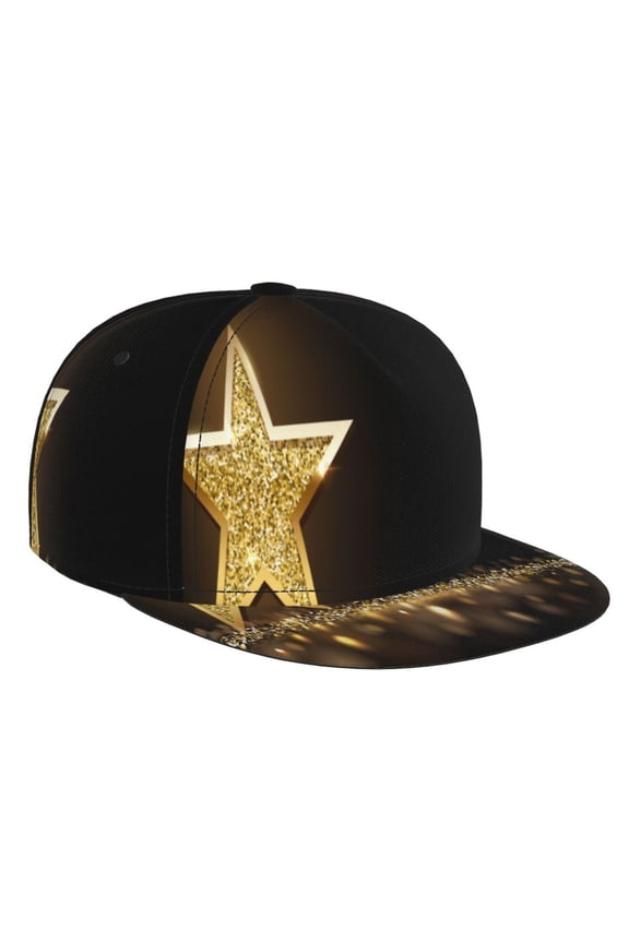 Gold Glittering Stars for Baseball Cap Men Cap Flat Brim for Men Women Teens Adjustable Baseball Cap