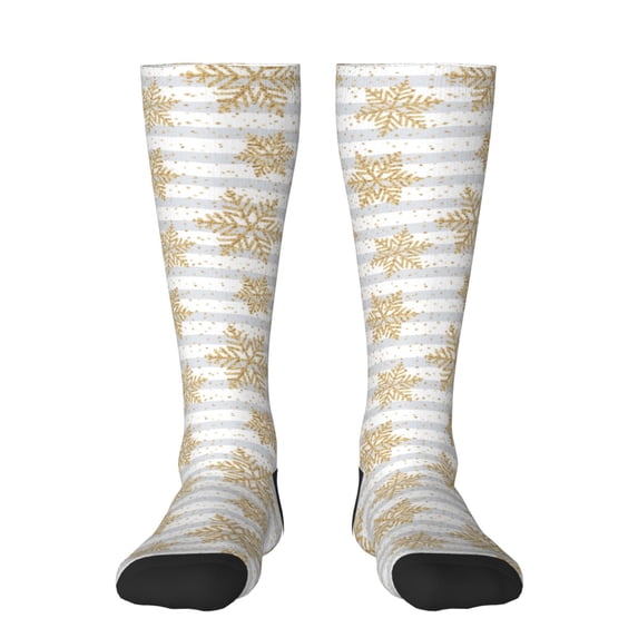 Hirioo Gold Snowflake for Adult Stockings Breathable Sock Non-Pilling,Contrasting Color Design