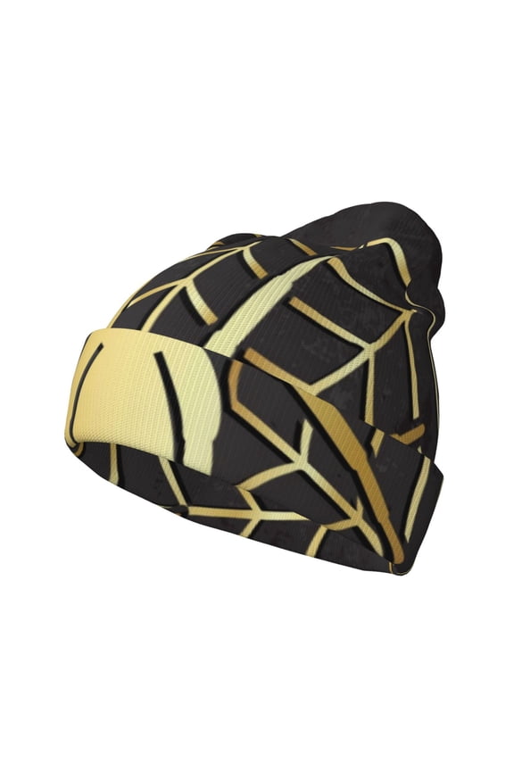 Gold Spider On The Web for Men's Knit Cuffed Beanie for Outdoor Activities Unisex