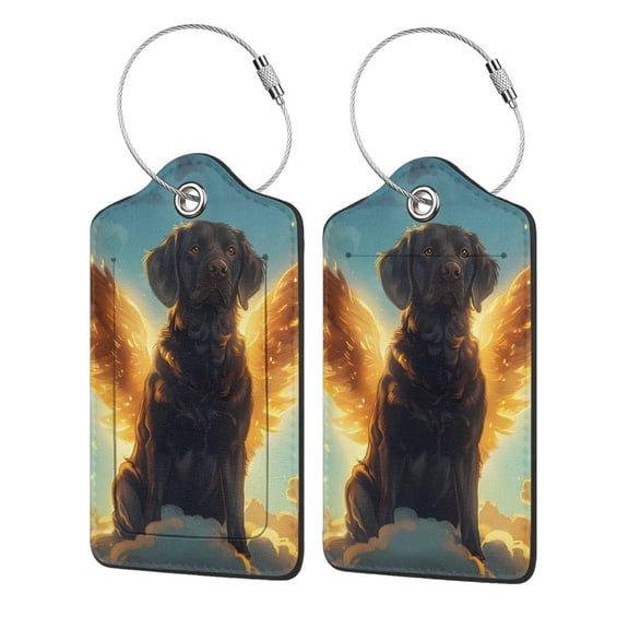 Hirioo Golden Cloud Winged Dog Print Leather Luggage Tag with Stainless Steel Loop ,Privacy Flap and Address Card for Travel Bag Suitcase-1