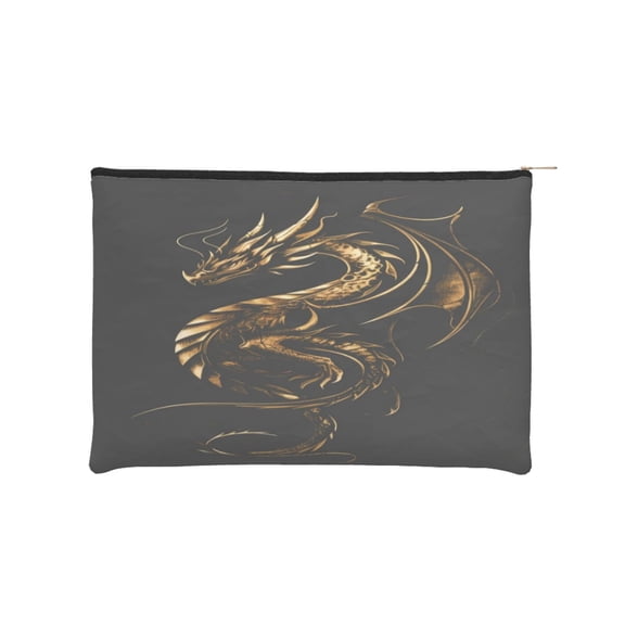 Hirioo Golden Dragon Tattoo Art for Paper Reusable Cosmetic Bag Zipper Encouragement Travel Pouch Toiletry Bag for Women Girls