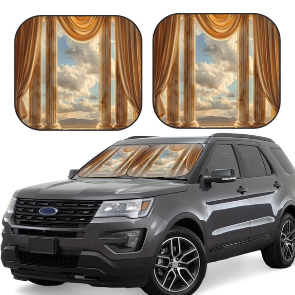 Hirioo Golden Drapes Pillars Clouds for 2PCS Windshield Sun Shade Foldable | Front Windshield Shade for Sun, Heat and UV Rays-Medium