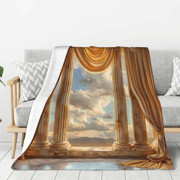Hirioo Golden Drapes Pillars Clouds for Flannel Blanket, Cozy and Warm Throw for Bed or Couch ,Perfect for All Seasons-80"x60"