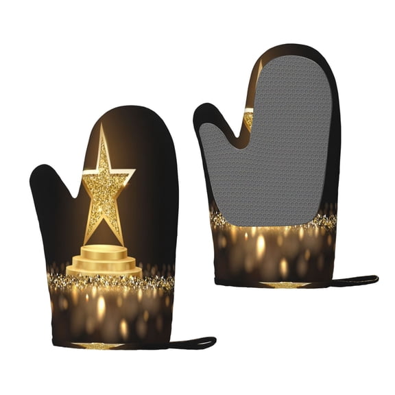 Hirioo Golden Glitter And Light for Silicone Oven Mitts for BBQ, Baking, Cooking, Set of 2, Heat Resistant 260, Non-Slip Kitchen Essentials