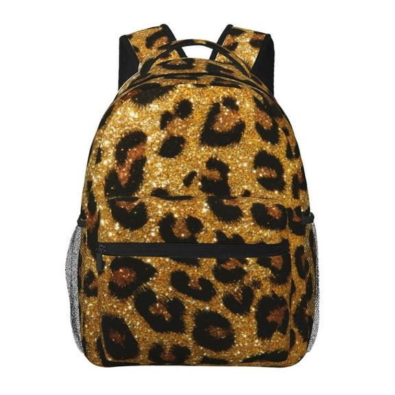 Hirioo Golden Leopard Glitter Print Laptop Backpack Lightweight Casual Travel Daypack for College Workplace Travel