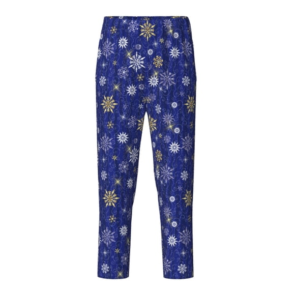 Hirioo Golden Snowflakes Royal Blue for Teenagers' Pajama Pants Womens Lounge Pants with Pockets Pj Bottoms Pants for Men-Small