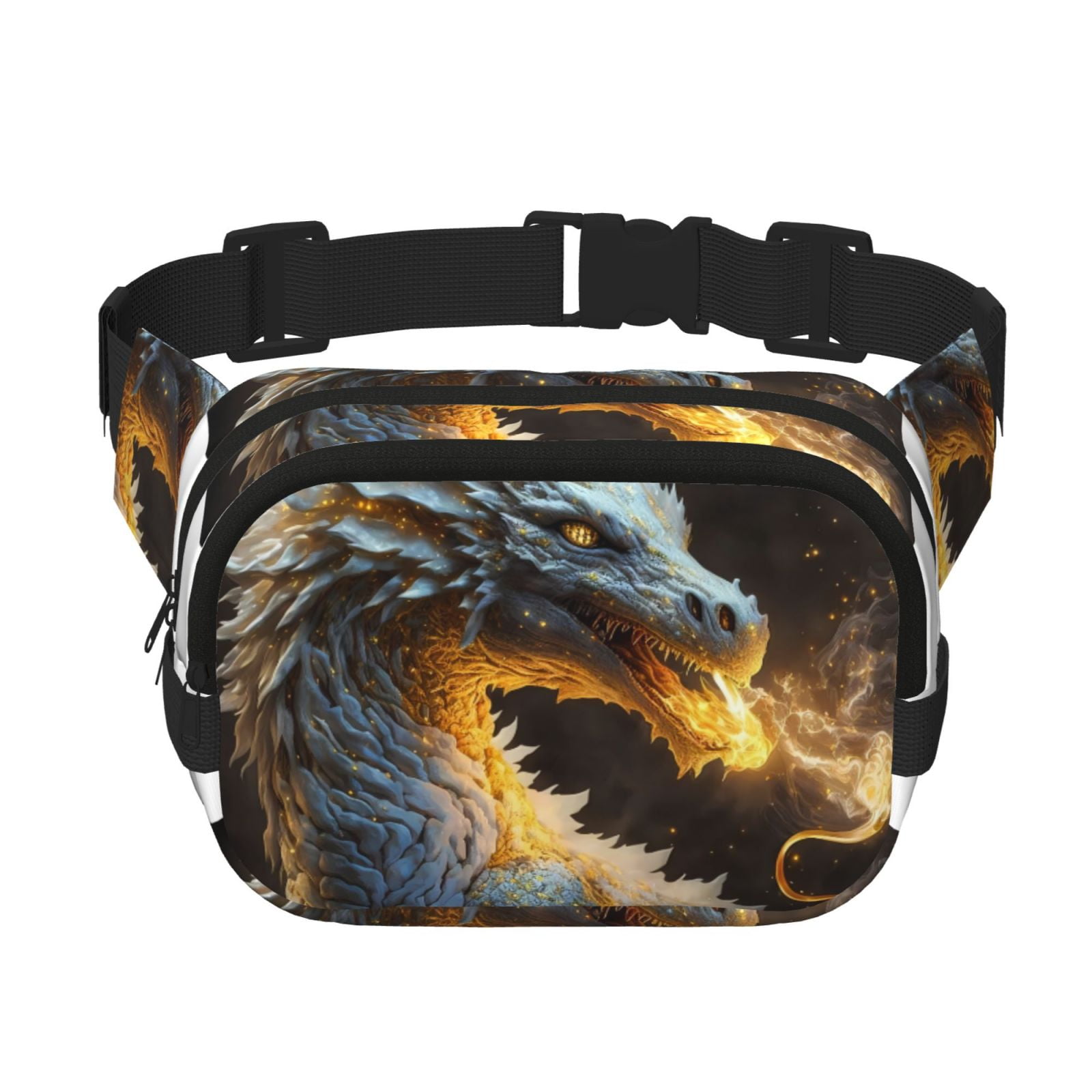 Hirioo Golden White Fire Dragon for Double Layer Waist Bag Adjustable Fanny Pack For Travel Running Hiking