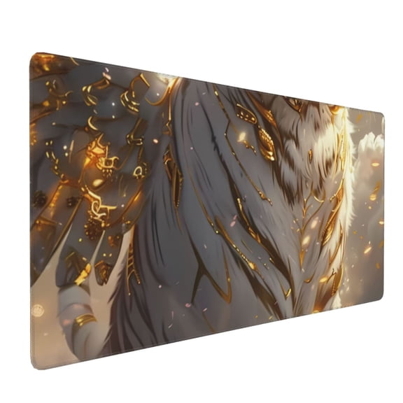 Hirioo Golden White Tiger for Mouse Pad ,Anti-Slip Base, Durable Stitched Edges, Perfect for Gaming, Office, and Home Use,16x35.5in