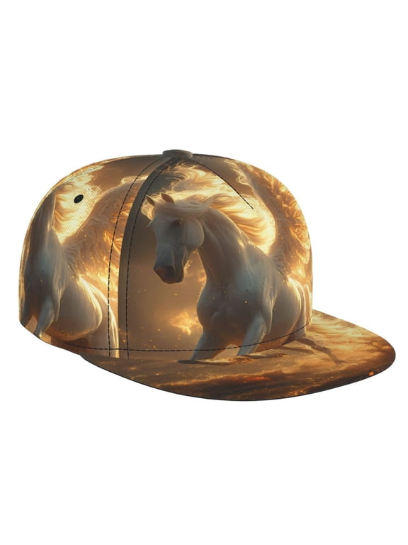 Golden Winged White Horse for Baseball Cap Men Cap Flat Brim for Men Women Teens Adjustable Baseball Cap