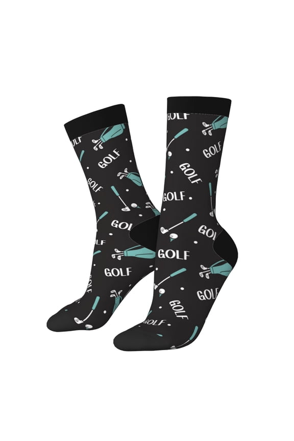Golf Bags And Balls Pattern Adult Middle Tube Socks Breathable Sock Non-Pilling,Contrasting Color Design