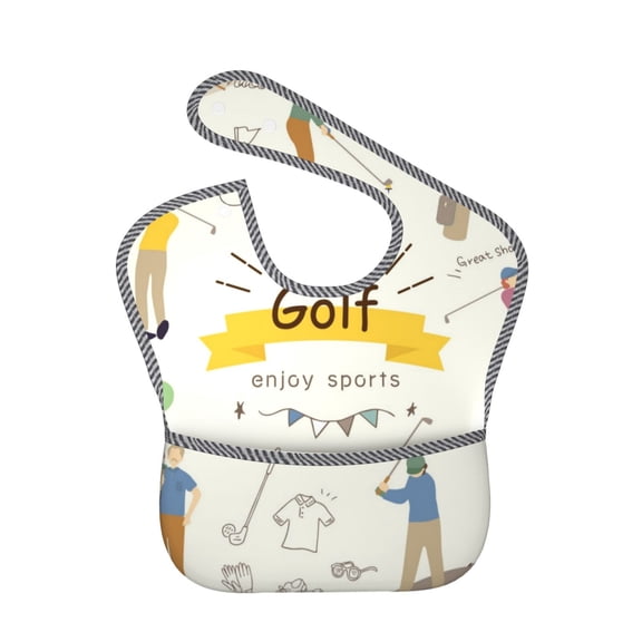 Hirioo Golf Icons And Golfer for Baby Waterproof Pocket Bib Adjustable Closed for Babies Toddlers with Large Pocket 6-24Months