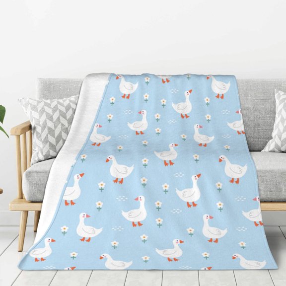 Hirioo Goose White Flowers for Flannel Blanket, Cozy and Warm Throw for Bed or Couch ,Perfect for All Seasons-40"x30"