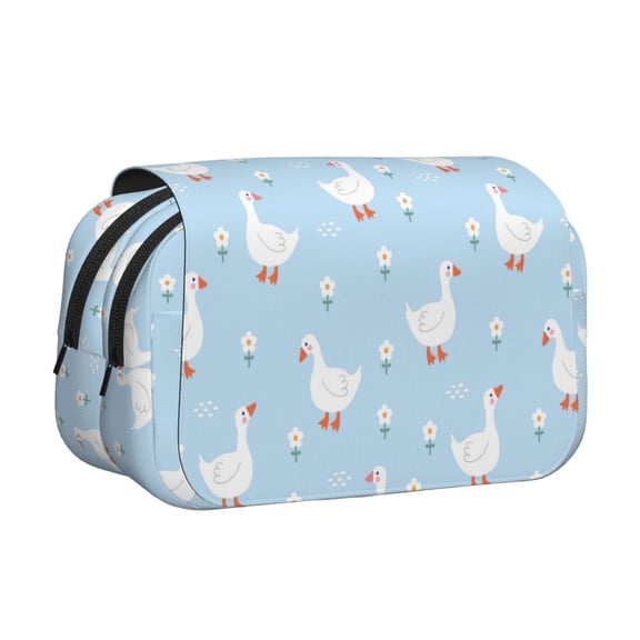 Hirioo Goose White Flowers for Large Grid Mesh Pencil Case with Zipper Stationery Organizer Case