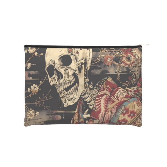 Hirioo Gothic Eastern Floral Skull for Paper Reusable Cosmetic Bag Zipper Encouragement Travel Pouch Toiletry Bag for Women Girls