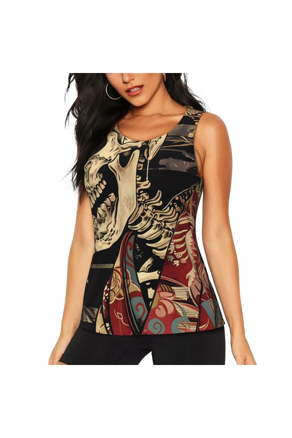 Gothic Eastern Floral Skull for Women's Workout Tank Top Sleeveless Workout Tops Athletic Gym Shirts-Small