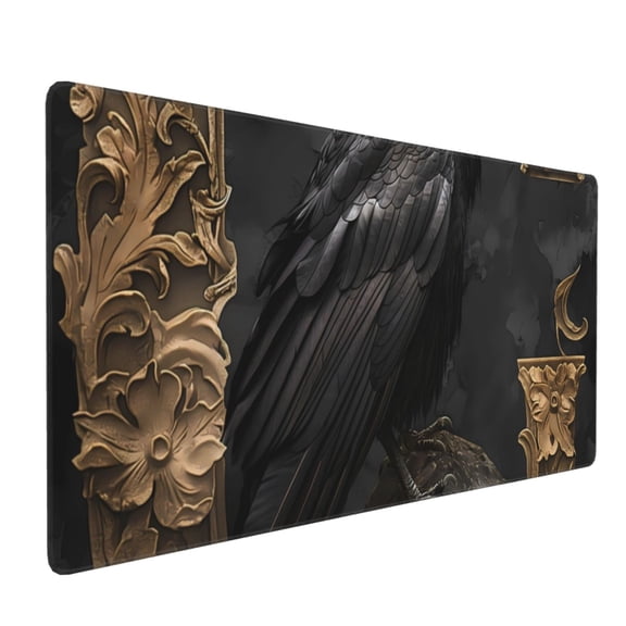 Hirioo Gothic Raven Portrait for Mouse Pad ,Anti-Slip Base, Durable Stitched Edges, Perfect for Gaming, Office, and Home Use,16x35.5in