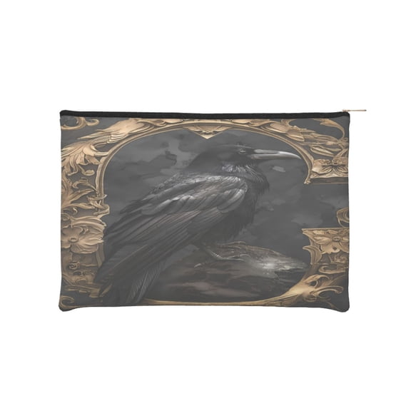Hirioo Gothic Raven Portrait for Paper Reusable Cosmetic Bag Zipper Encouragement Travel Pouch Toiletry Bag for Women Girls