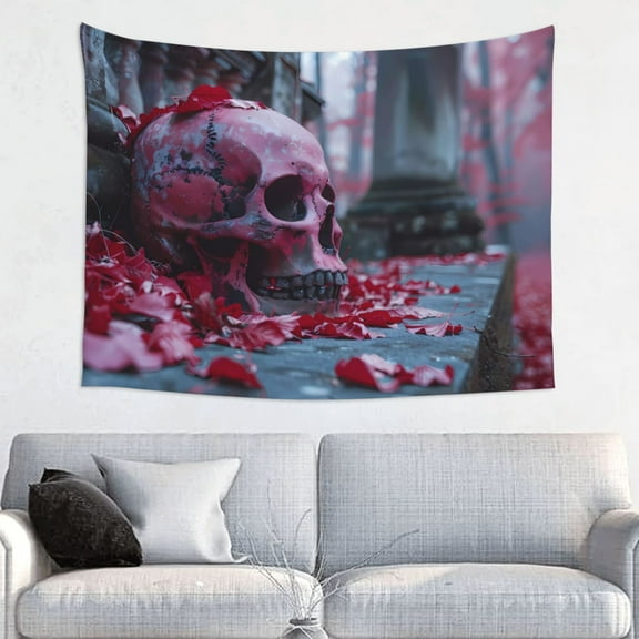 Hirioo Gothic Red Skull Cemetery Print Tapestry Lightweight Fabric for Bedroom Aesthetic Home Wall Dorm Décor Living Room Decor 29x37 Inch