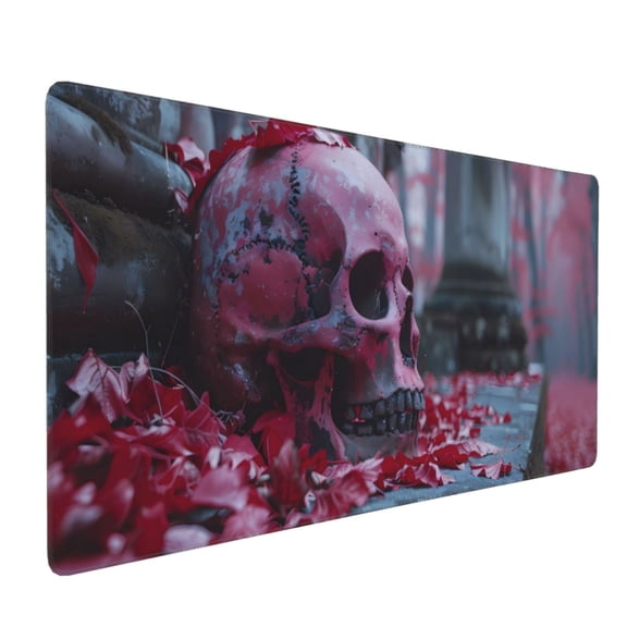 Hirioo Gothic Red Skull Cemetery for Mouse Pad ,Anti-Slip Base, Durable Stitched Edges, Perfect for Gaming, Office, and Home Use,16x35.5in
