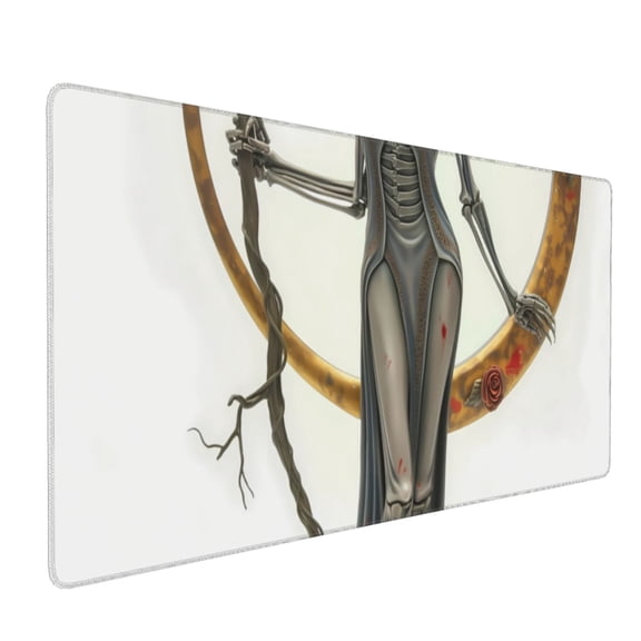 Hirioo Gothic Skeleton With Roses for Mouse Pad ,Anti-Slip Base, Durable Stitched Edges, Perfect for Gaming, Office, and Home Use,16x35.5in