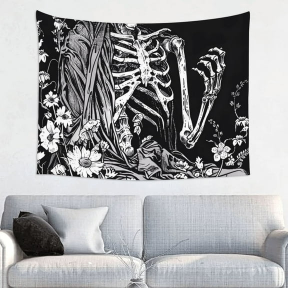 Hirioo Gothic Skull Floral Art Print Tapestry Lightweight Fabric for Bedroom Aesthetic Home Wall Dorm Dcor Living Room Decor 29x37 Inch