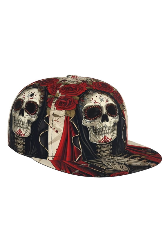 Gothic Skull With Roses for Baseball Cap Men Cap Flat Brim for Men Women Teens Adjustable Baseball Cap