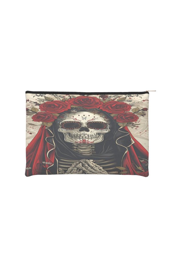 Gothic Skull With Roses for Paper Reusable Cosmetic Bag Zipper Encouragement Travel Pouch Toiletry Bag for Women Girls