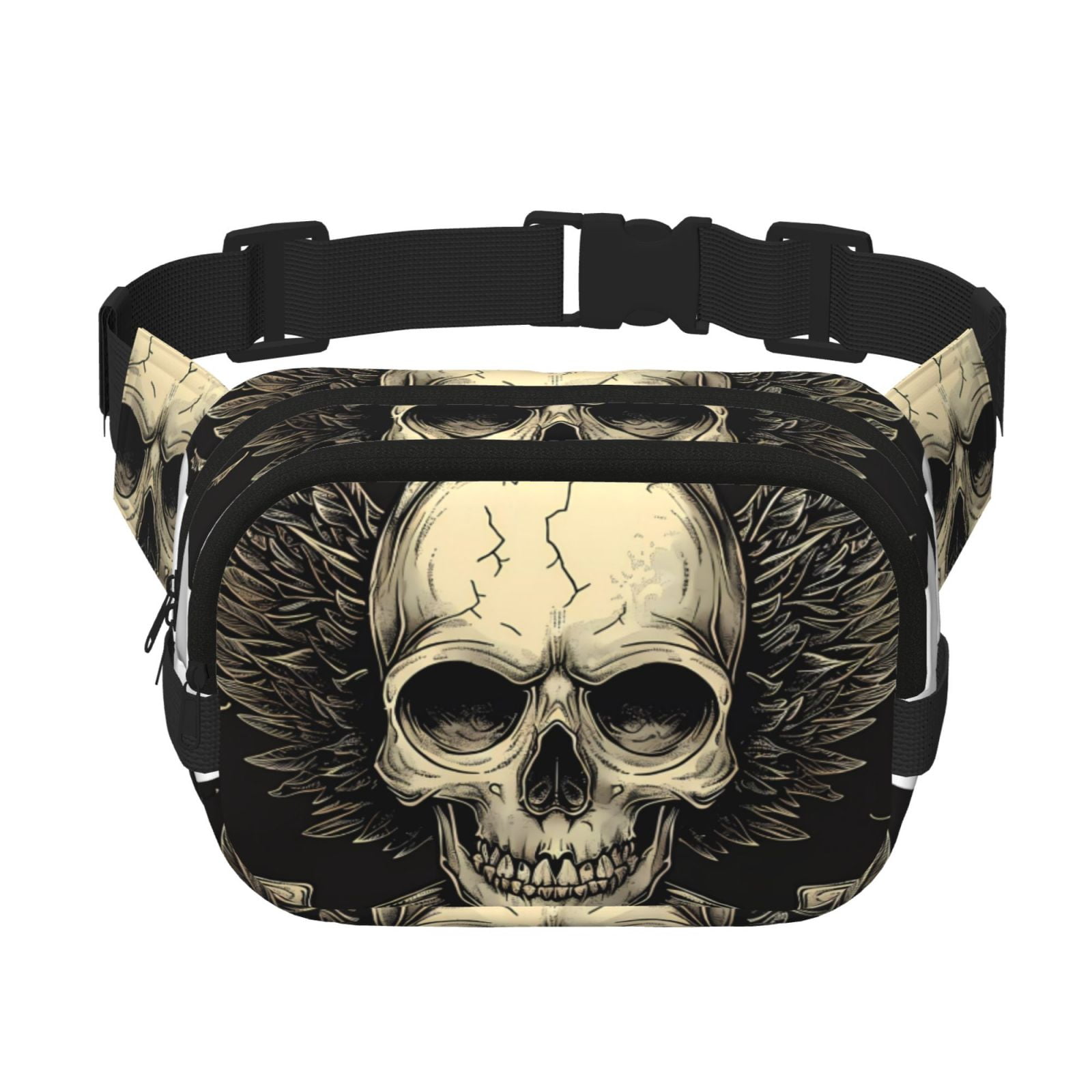 Hirioo Gothic Winged Skull for Double Layer Waist Bag Adjustable Fanny Pack For Travel Running Hiking