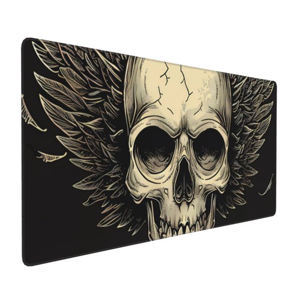 Hirioo Gothic Winged Skull for Mouse Pad ,Anti-Slip Base, Durable Stitched Edges, Perfect for Gaming, Office, and Home Use,16x35.5in