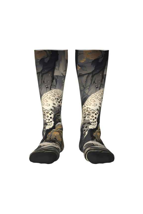 Graceful Snow Leopard for Adult Stockings Breathable Sock Non-Pilling,Contrasting Color Design