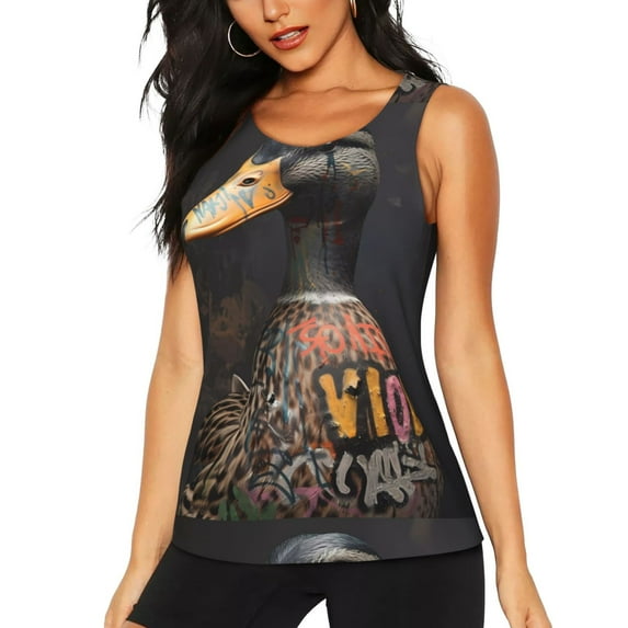 Hirioo Graffiti Cool Duck for Women's Workout Tank Top Sleeveless Workout Tops Athletic Gym Shirts-Small