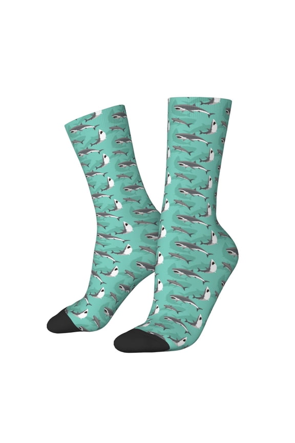 Great White Shark Pattern Adult Middle Tube Socks Breathable Sock Non-Pilling,Contrasting Color Design