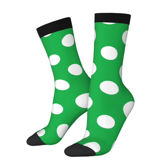Hirioo Green And White Polka Dot Pattern Adult Middle Tube Socks Breathable Sock Non-Pilling,Contrasting Color Design