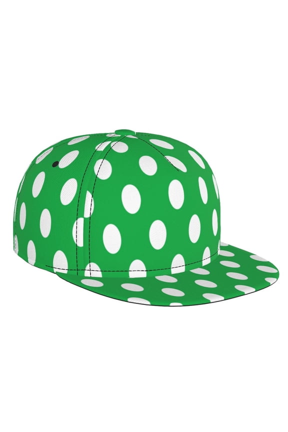 Green And White Polka Dot for Baseball Cap Men Cap Flat Brim for Men Women Teens Adjustable Baseball Cap
