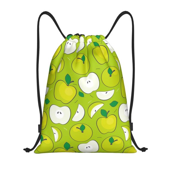 Hirioo Green Apple Print Drawstring Backpack Bag Sport Versatile Sports Backpack for Gym, Travel, Swimming, Beach