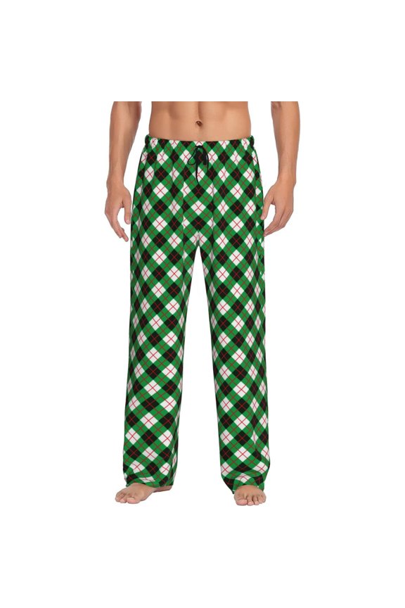 Green Argyle Plaid for Women's PJ Pajama Pants Sleep Pants Women's Home Trousers with Pockets,S-3XL-Small