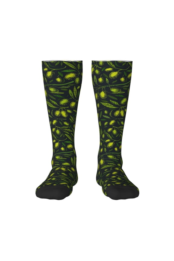 Green Branch Olive for Adult Stockings Breathable Sock Non-Pilling,Contrasting Color Design