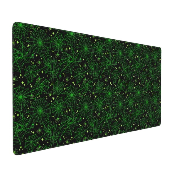 Hirioo Green Bright Web with Spiders for Mouse Pad ,Anti-Slip Base, Durable Stitched Edges, Perfect for Gaming, Office, and Home Use,16x35.5in