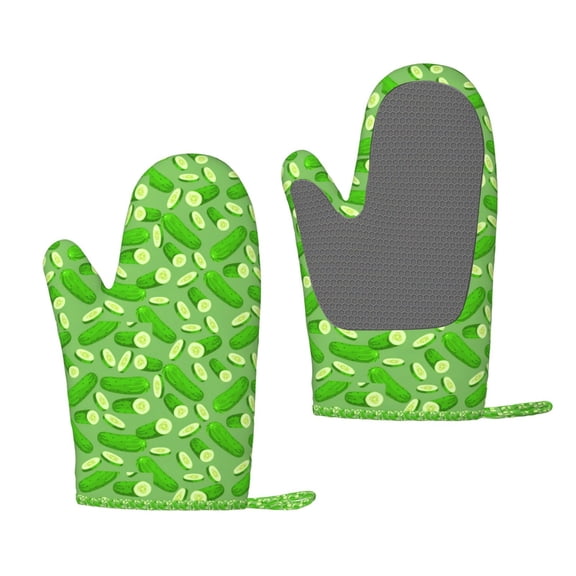 Hirioo Green Cucumber for Silicone Oven Mitts for BBQ, Baking, Cooking, Set of 2, Heat Resistant 260, Non-Slip Kitchen Essentials