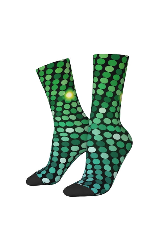 Green Disco Lights Pattern Adult Middle Tube Socks Breathable Sock Non-Pilling,Contrasting Color Design