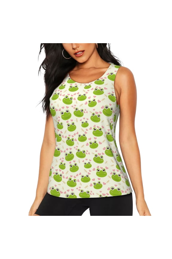 Green Frog for Women's Workout Tank Top Sleeveless Workout Tops Athletic Gym Shirts-Small
