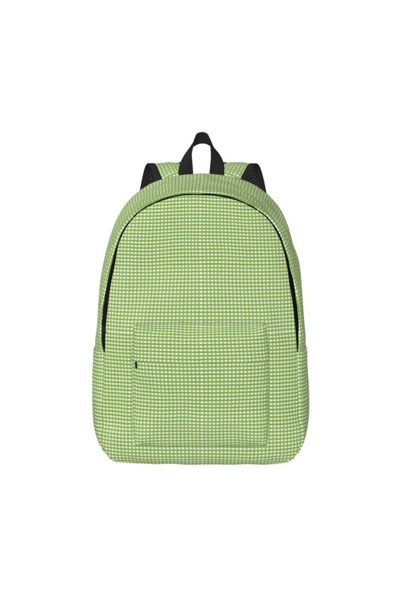 Green Gingham Canvas Backpack, Durable Travel Backpack with Multiple Compartments,Large Capacity, Backpack for School, Hiking, Work