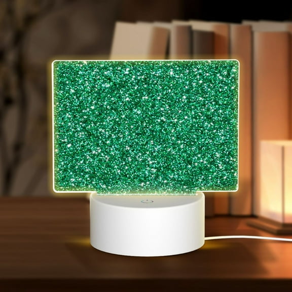 Hirioo Green Glitter for Rectangular Acrylic with Night Light Best Gifts for Lover Girl Mom, Valentine's Day Anniversary Birthday Wedding Present
