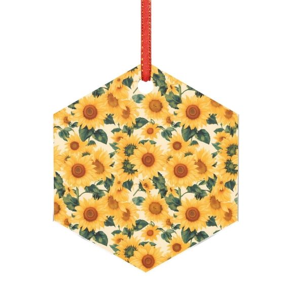 Hirioo Green Leaf Sunflower for Acrylic Christmas Pendant Hanging Christmas Tree Ornaments, Car, Home, Office Gift Decor-Hexagon