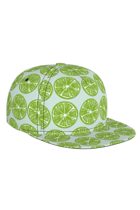 Green Lemon Slices for Baseball Cap Men Cap Flat Brim for Men Women Teens Adjustable Baseball Cap