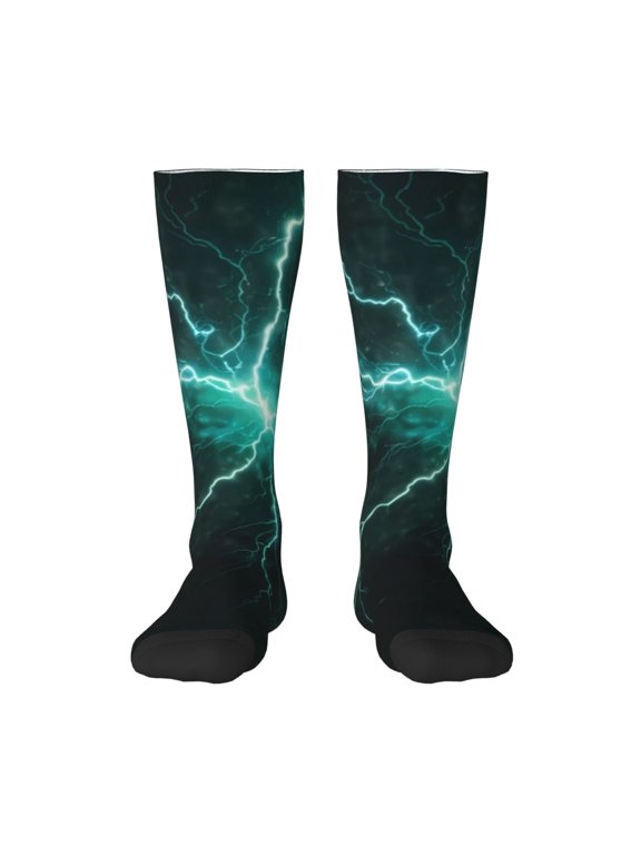 Green Lightning Flash for Adult Stockings Breathable Sock Non-Pilling,Contrasting Color Design