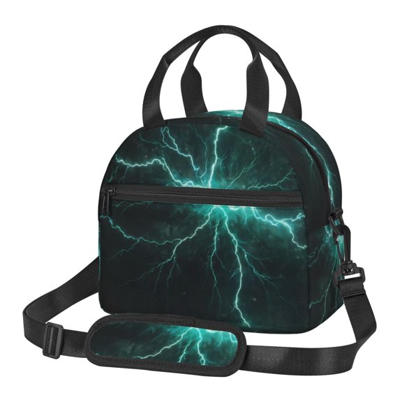Hirioo Green Lightning Flash for Crossbody Lunch Box for Women Men with Adjustable Shoulder Strap for School, Work and Travel