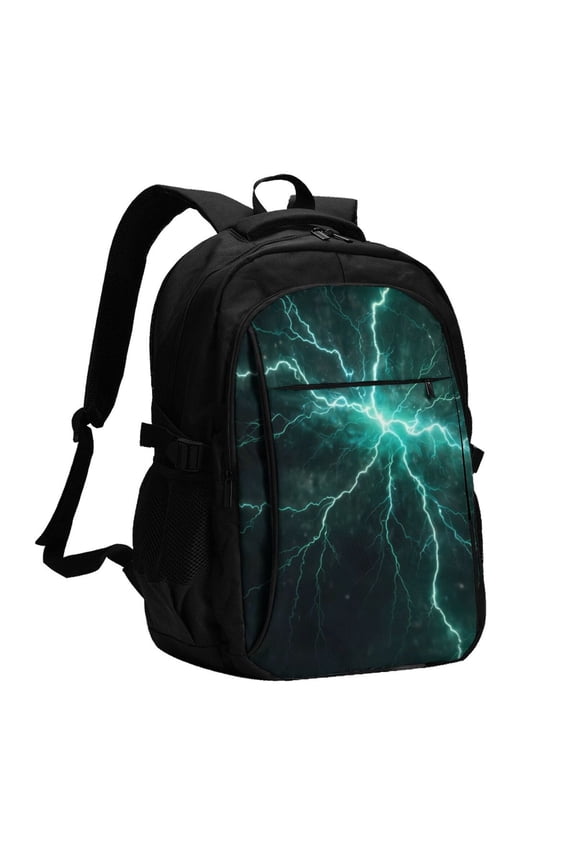 Green Lightning Flash for Travel Laptop Backpack with USB Charging Port for Men and Women