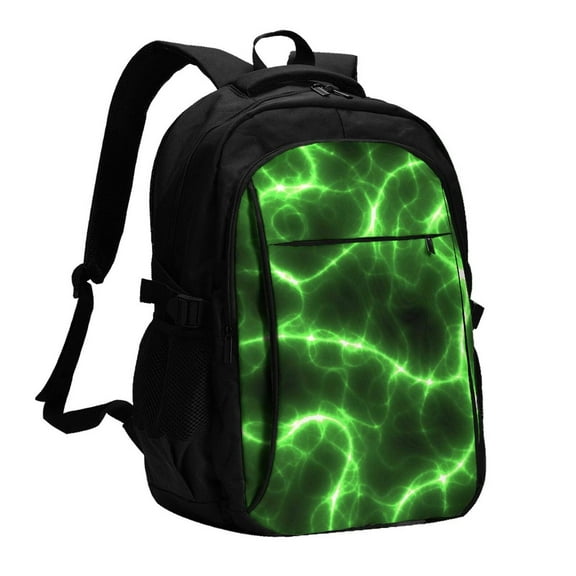 Hirioo Green Lightning for Travel Laptop Backpack with USB Charging Port for Men and Women